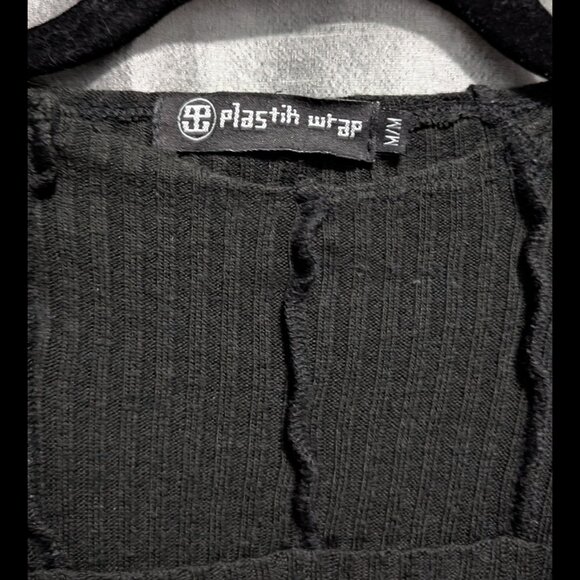 Plastik Wrap Long Sleeve Cold Shoulder Top Medium Black Dark Grey - Picture 2 of 4
